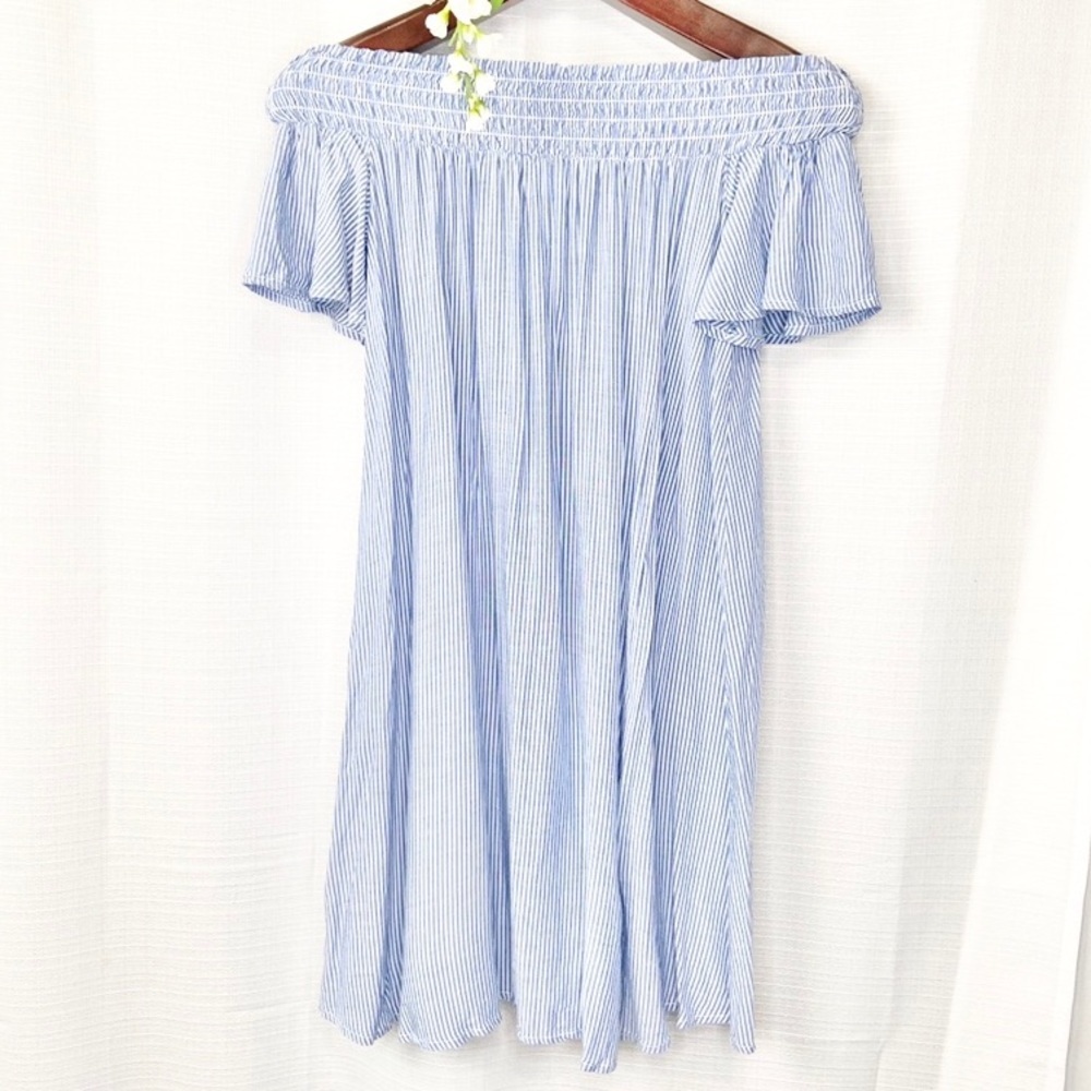 Urban outfitters•Cooperative•blue white stripe off shoulder mini dress medium